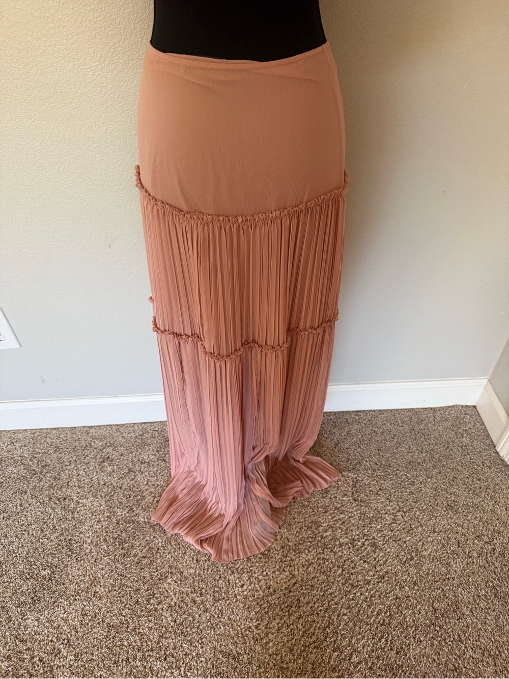 INTERMIX Pleated Tiered Maxi Skirt in Blush Pink